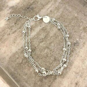 925 Sterling Silver Multi Layer Bead Bracelet Chain Ball Bracelet
